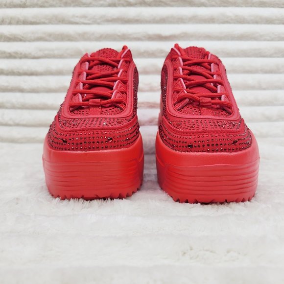 Cush Baby 2 Ruby Red Rhinestone Platform Sneakers - Tennis Shoes - Picture 6 of 14